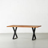 DANTON - Acacia Straight Cut Table 3.5cm Thickness Top with X Black Legs