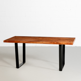 Straight Cut Acacia Wood Table with Black U-Shaped Legs/Natural Colour - Wazo Furniture