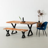 Acacia Live Edge Dining Table with Black X Shaped Legs/Natural Color - Wazo Furniture