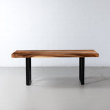 Straight Cut Suar Table with Black U Shaped Legs/Natural Finish