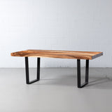 Straight Cut Suar Table with Black U Shaped Legs/Natural Finish