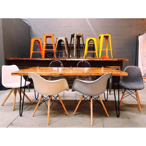 Live Edge Acacia Natural Wood Table with Hairpin Legs