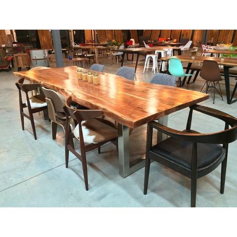 Acacia Natural Wood Live Edge Table - Stainless Steel Square Legs