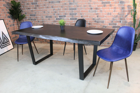 Acacia Live Edge Dining Table with Black U Shaped Legs/Walnut Color - Wazo Furniture