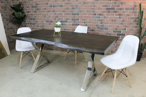 Acacia Live Edge Dining Table with Chrome X Shaped Legs/Walnut Color - Wazo Furniture
