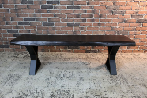 Acacia Live Edge Bench with Black X Shaped Legs/Walnut Color - Wazo Furniture