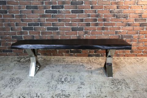 Acacia Live Edge Bench with Chrome X Shaped Legs/Walnut Color - Wazo Furniture