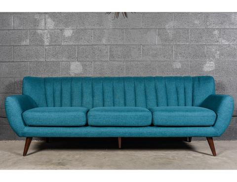 Marcus Sofa Blue with Round Walnut Legs (90 in)