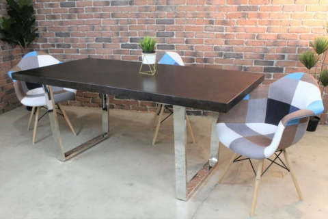 Acacia Straight Cut Dining Table with Chrome U Shaped Legs/Walnut Color - Wazo Furniture