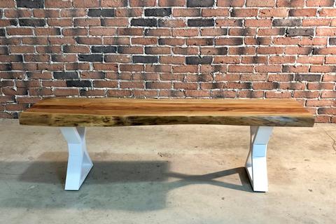 Acacia Live Edge Bench with White X Shaped Legs/Natural Color (145cm) - Wazo Furniture