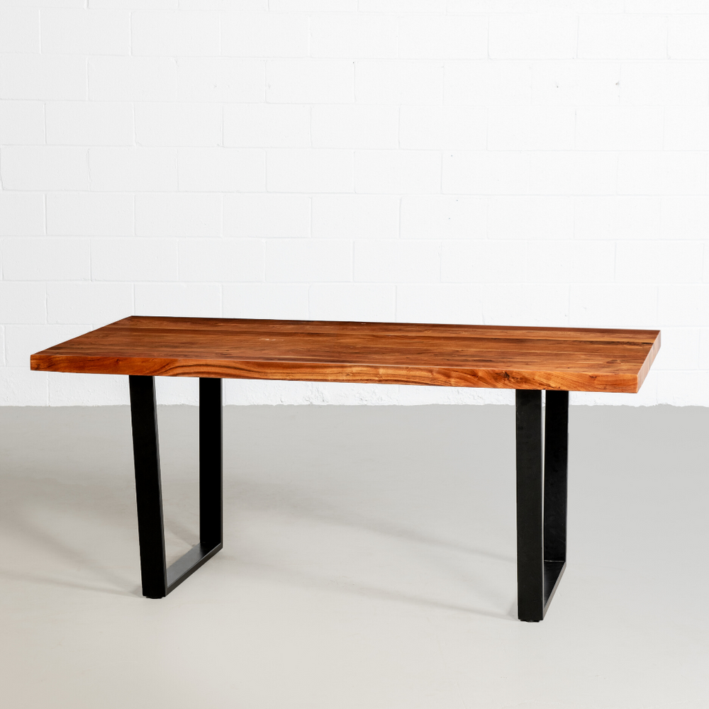 Straight Cut Acacia Wood Table with Black U-Shaped Legs/Natural Colour - Wazo Furniture