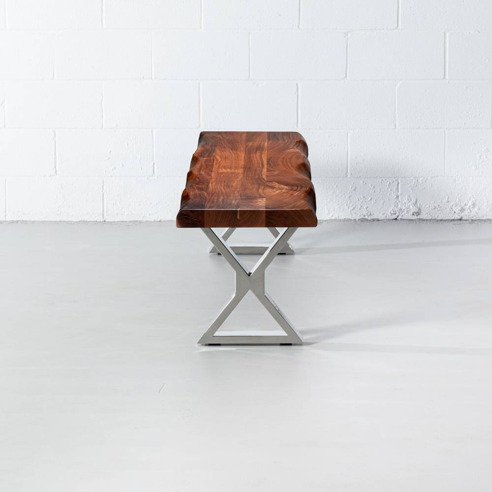 Acacia Live Edge Wood Bench with Chrome X-shaped Legs/Natural Finish - Wazo Furniture