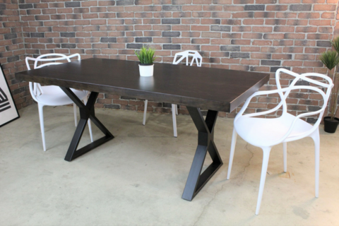 Acacia Straight Cut Dining Table with Black X Shaped Legs/Walnut Color - Wazo Furniture