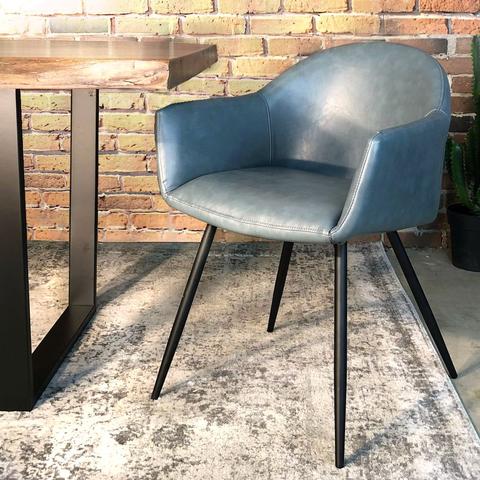 MILAN - Eames Style Grey Vintage Leather Arm Chair with Black Metal Legs - Wazo Furniture