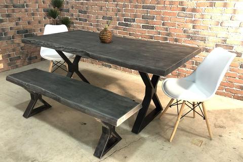 Acacia Live Edge Dining Table with Black X Shaped Legs/Grey Color - Wazo Furniture