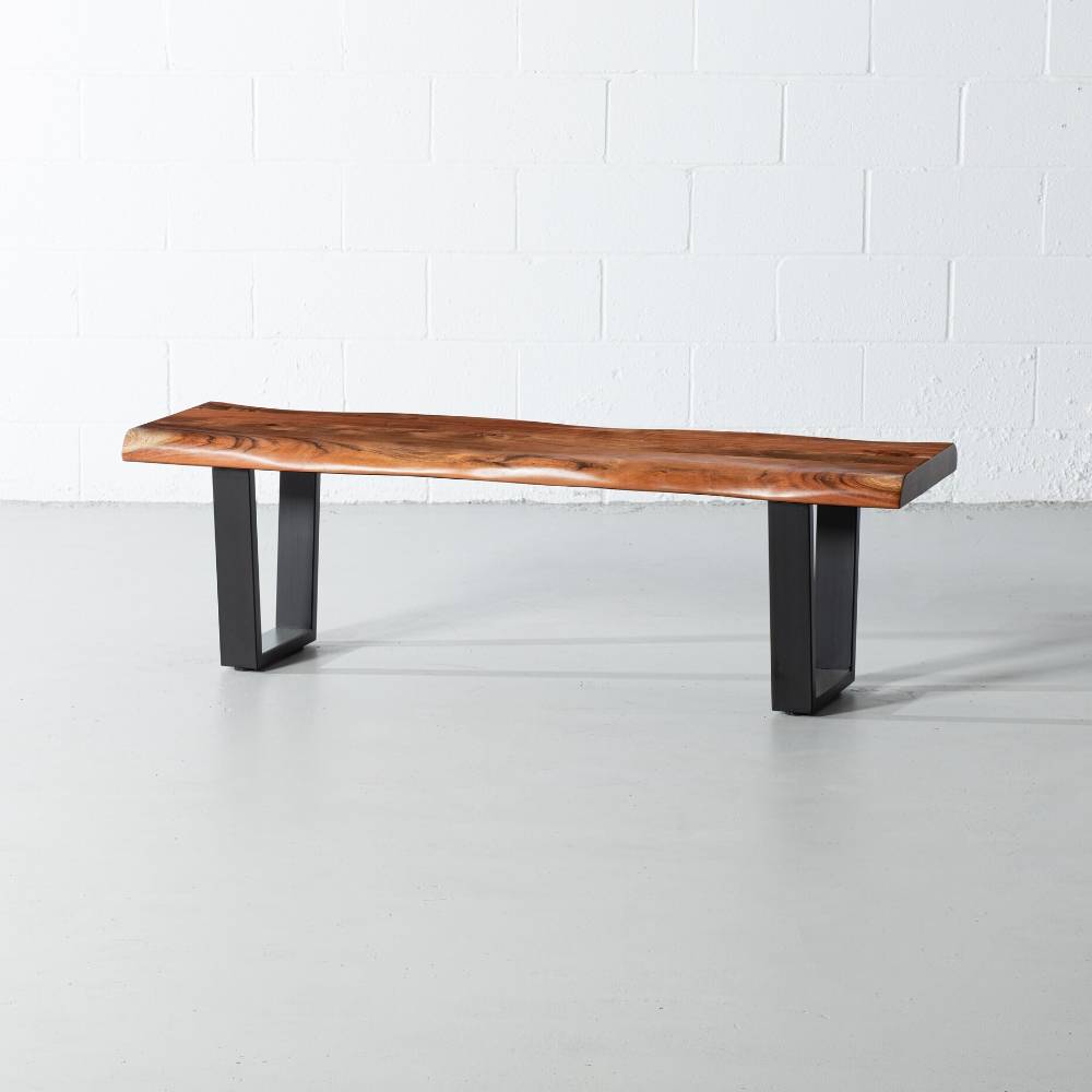 Acacia Live Edge Bench with Black U Shaped Legs/Natural Color - Wazo Furniture