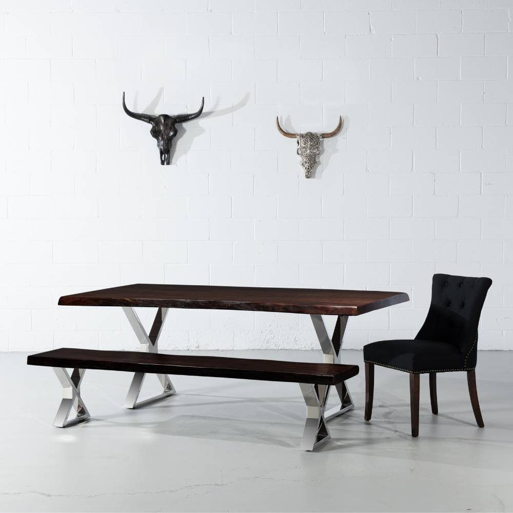 Live Edge Acacia Dining Table With Chrome X Legs/Honey Walnut - Wazo Furniture
