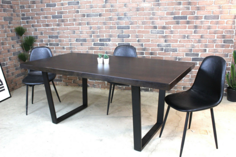 Acacia Straight Cut Dining Table with Black U Shaped Legs/Walnut Color - Wazo Furniture