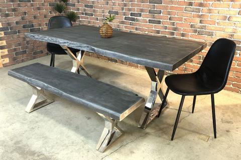 Acacia Live Edge Dining Table with Chrome X Shaped Legs/Grey Color - Wazo Furniture