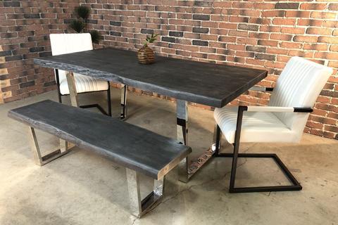 Acacia Live Edge Dining Table with Chrome U Shaped Legs/Grey Color - Wazo Furniture