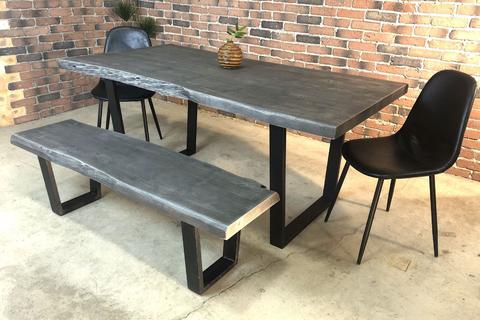Acacia Live Edge Dining Table with Black U Shaped Legs/Grey Color - Wazo Furniture