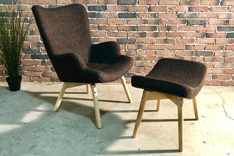 Featherstone Style Contour Lounge Chair & Ottoman (Black/Brown) - Wazo Furniture