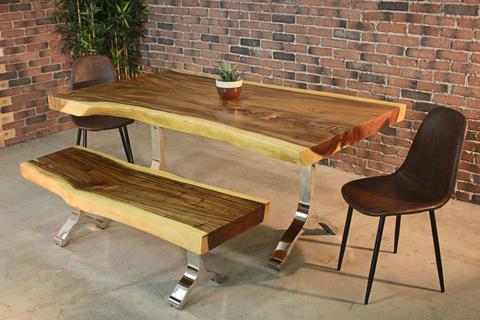 Live Edge Suar Table with Chrome Y Shaped Legs/Natural Finish - Wazo Furniture