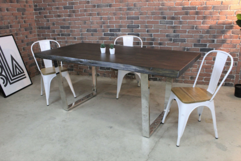 Acacia Live Edge Dining Table with Chrome U Shaped Legs/Walnut Color - Wazo Furniture