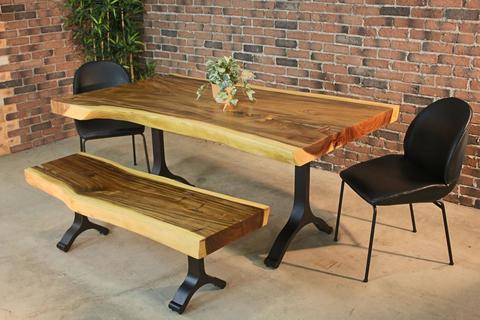 Live Edge Suar Table with Black Y Shaped Legs/Natural Finish - Wazo Furniture