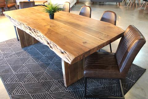 Acacia Live Edge Table with Wooden Plank Legs/Natural Color - Wazo Furniture