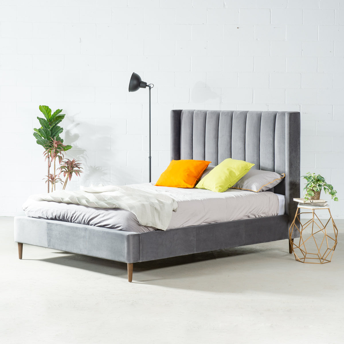 KASIDY - Grey Fabric Bed
