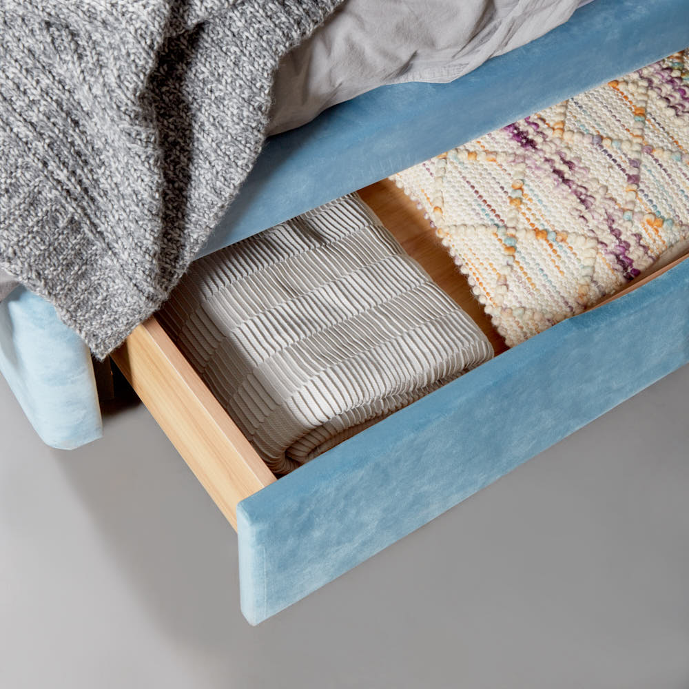 MACY - Blue Velvet Bed with Storage - King Size