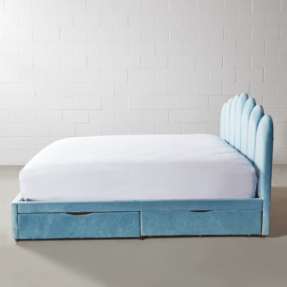 MACY - Blue Velvet Bed with Storage - King Size
