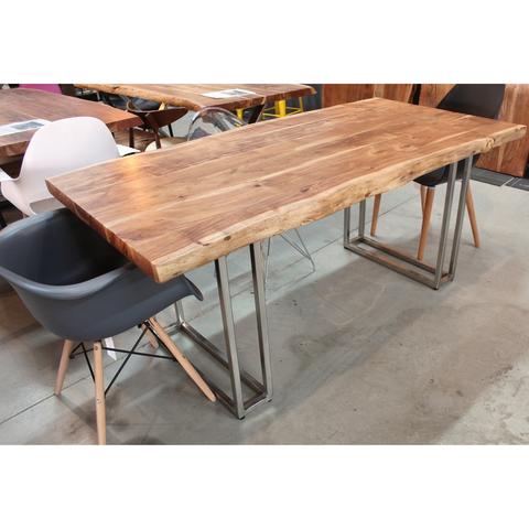 Live Edge Acacia Natural Wood Table with Double Rectangular Chrome Legs