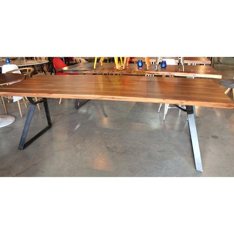 Acacia Natural Wood Straight Cut Table with Angled Flat Bar Legs - Wazo Furniture