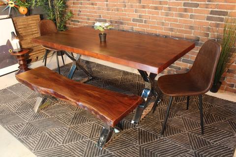 Straight Cut Acacia Dining Table with Chrome X Legs/Honey Walnut - Wazo Furniture