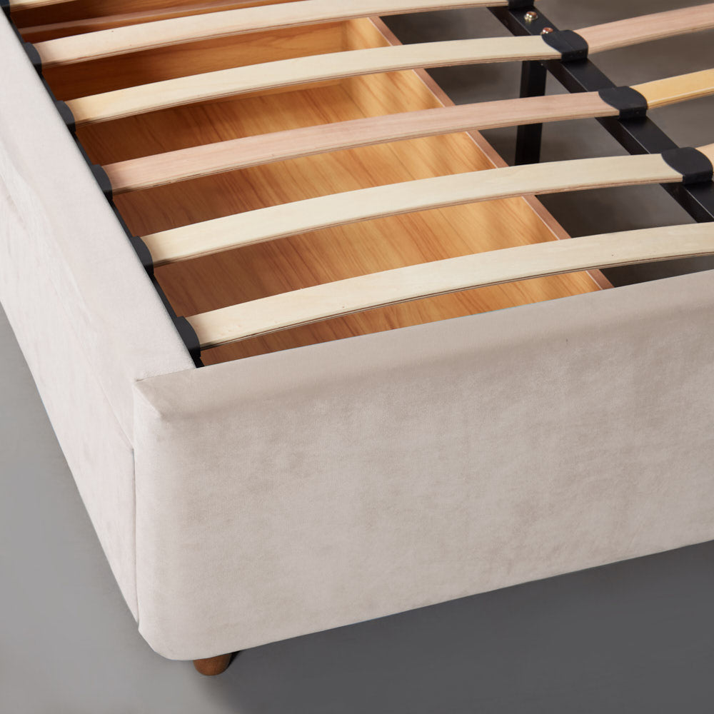 MACY - Beige Velvet Bed with Storage - King Size
