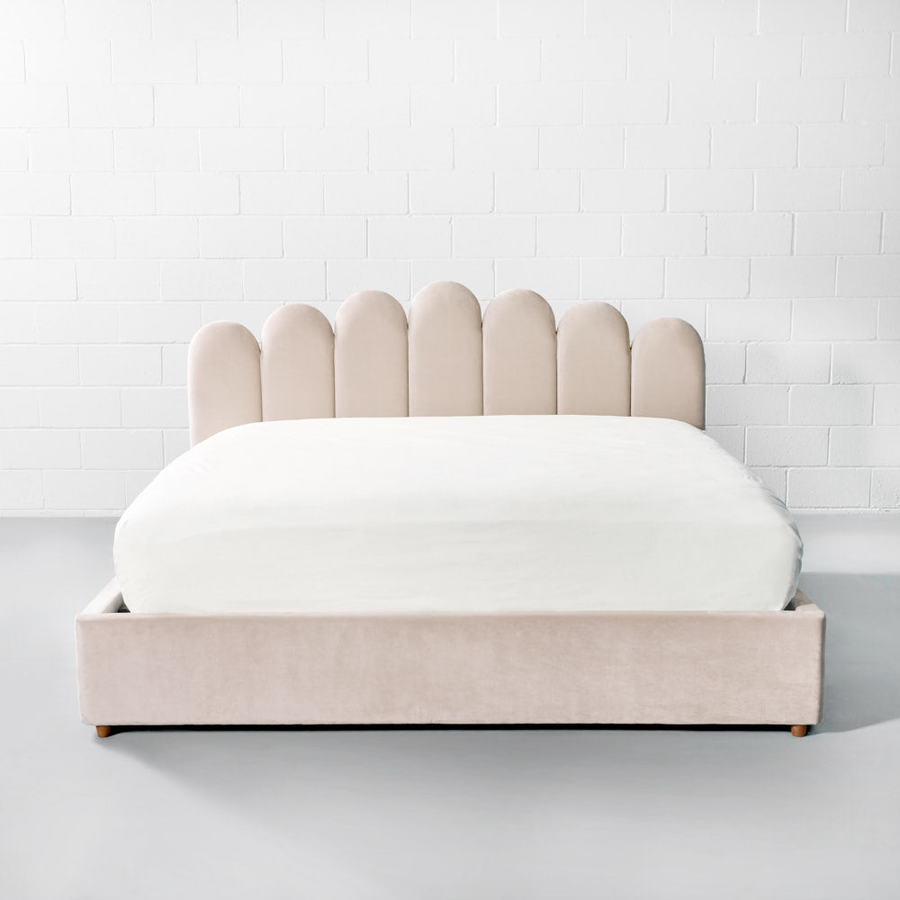 MACY - Beige Velvet Bed with Storage - King Size