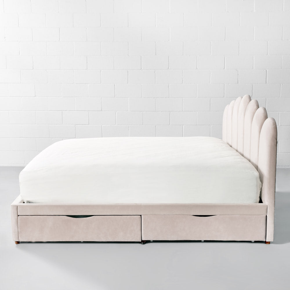 MACY - Beige Velvet Bed with Storage - King Size