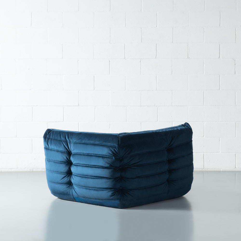 KABINE - Module chaise d'angle en velours bleu foncé