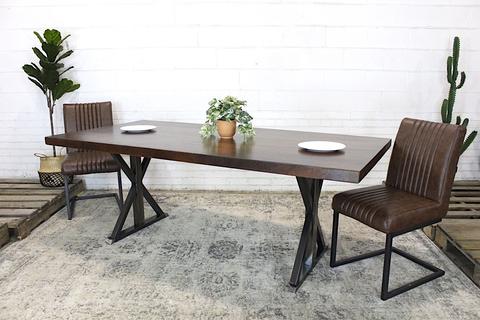 Straight Cut Acacia Wood Table with Brushed Farmhouse Legs/Honey Walnut