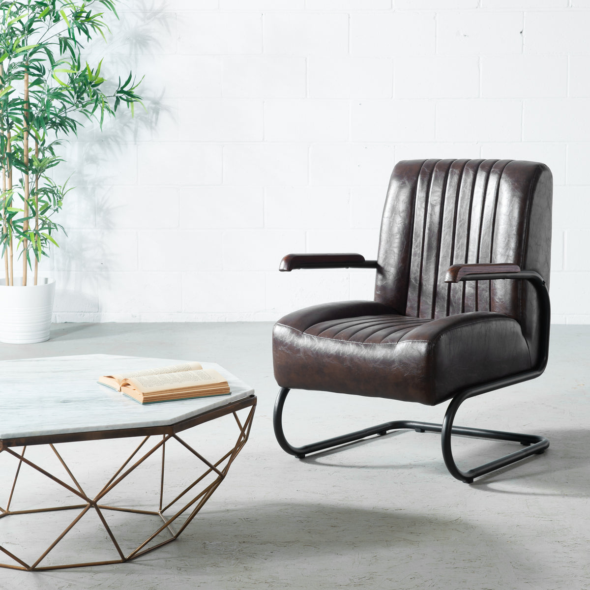 COPPOLA - chaise longue vintage en cuir marron