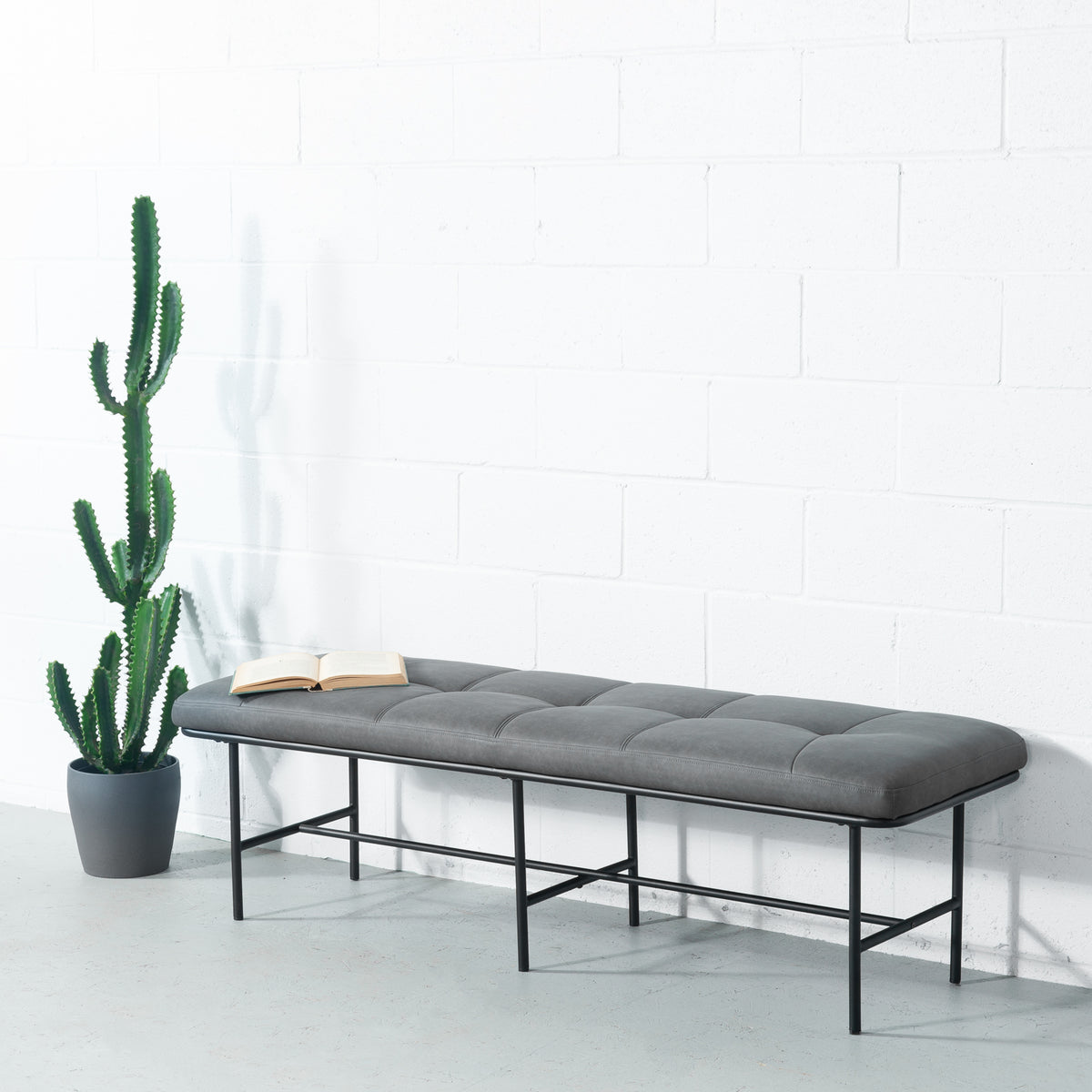 MILAN - Grey Leather Bench