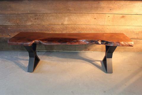 Live Edge Acacia Bench with Black X Legs/Honey Walnut - Wazo Furniture