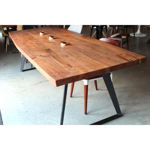 Acacia Wood Bow Table with Angled Flat Bar Legs