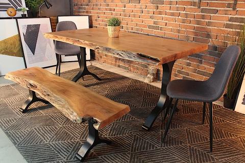 Acacia Live Edge Dining Table with Black Y Shaped Legs/Natural Color - Wazo Furniture