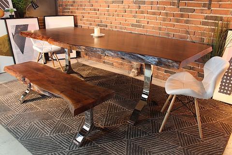 Acacia Live Edge Dining Table With Chrome Y Shaped Legs/Honey Walnut - Wazo Furniture