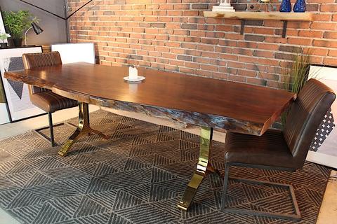 Acacia Live Edge Dining Table With Gold Y Shaped Legs/Honey Walnut - Wazo Furniture