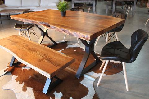 Acacia Live Edge Dining Table with Black X Shaped Legs/Natural Color - Wazo Furniture