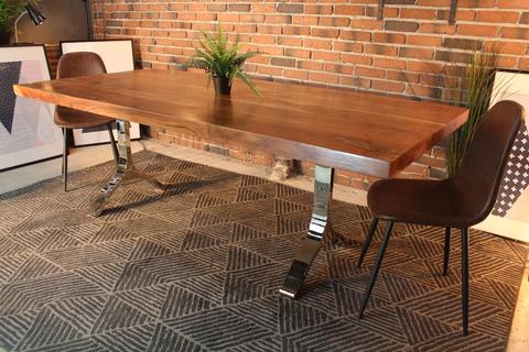 Acacia Straight Cut Dining Table With Chrome Y Shaped Legs/Natural Color - Wazo Furniture